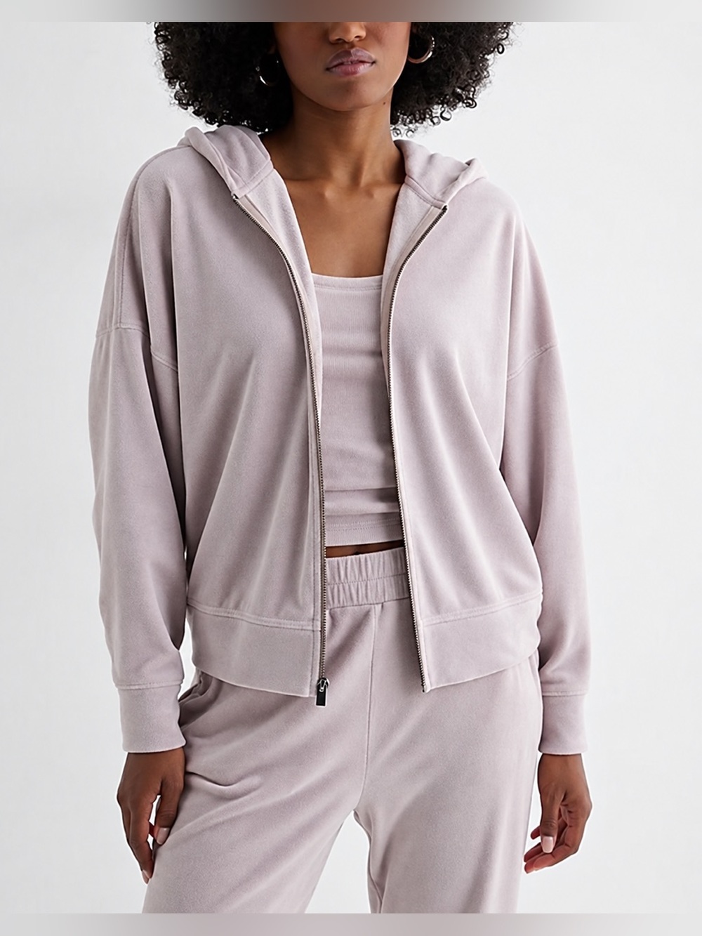 Express Relaxed Velour Light Purple Zip Up Hoodie Sweatshirt Soft Medium *F